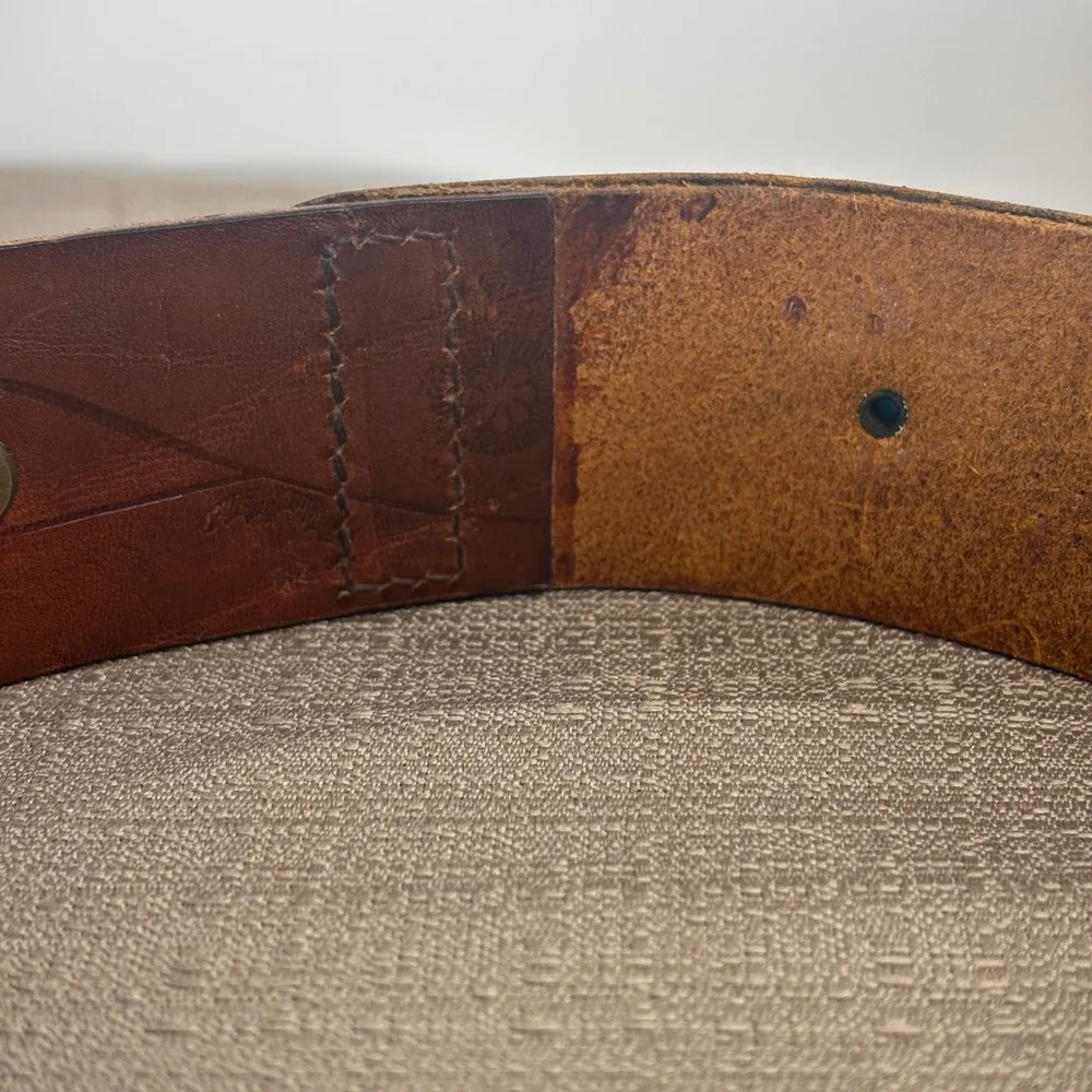 Studded Leather Belt Womens L Brown Excellent Western Boho Vintage 70s